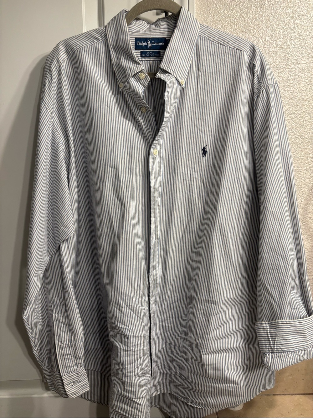 Ralph Lauren Men’s White and Blue Pinstripe Button-Down Shirt